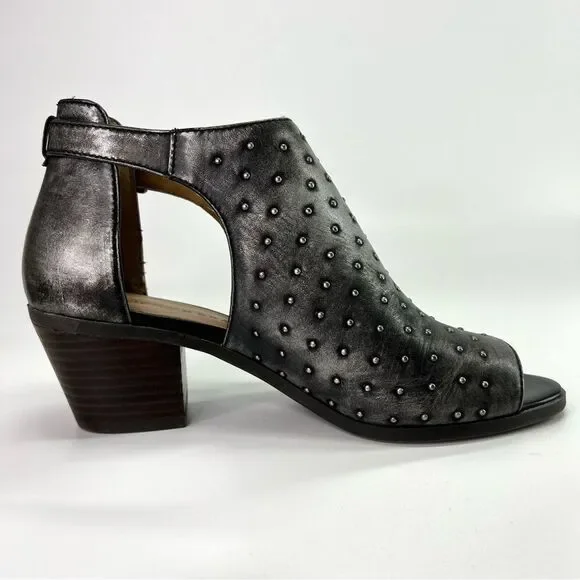 Lucky Brand Barimo Open Toe Studded Leather Booties 7.5 Metallic Grey - Picture 11 of 16
